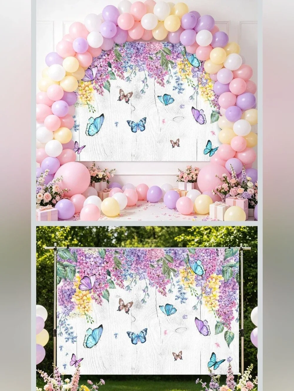 Floral Butterfly Wall Mural - Purple, Blue & Yellow
